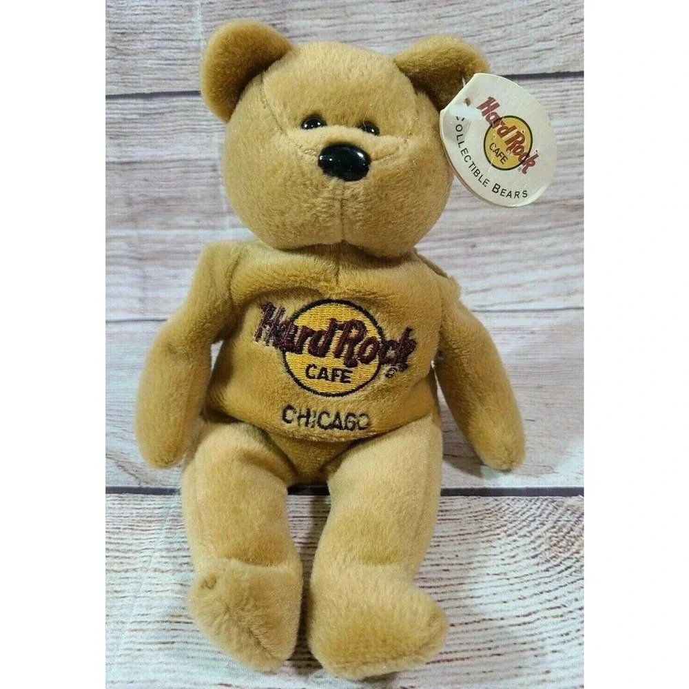 Vintage Hard Rock Cafe Plush Chicago Stuffed Bear Beanie Isaac Beara 2000 8.5"